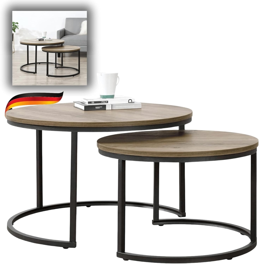 DELUKE® Couchtisch 2er Set JURG - runder Beistelltisch Satztisch Sofatisch rund Kaffeetisch Laptoptisch Abstelltisch Tisch für Couch klein Braun Bild 1