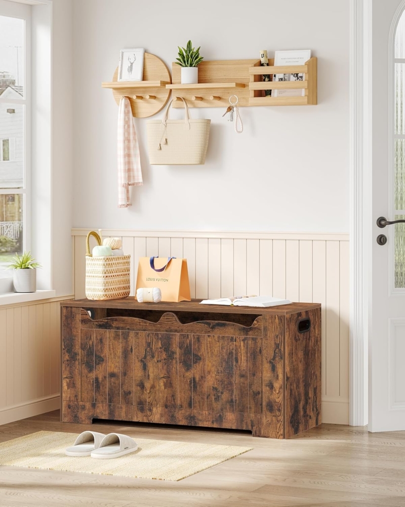 Truhenbank mit Stauraum, Sitzbank mit Stauraum, Sitztruhe mit 2 Stabilen Scharnieren, Aufbewahrungsschrank, 40 x 100 x 48 cm, für Flur, Schlafzimmer, Wohnzimmer, Vintage Braun Bild 1
