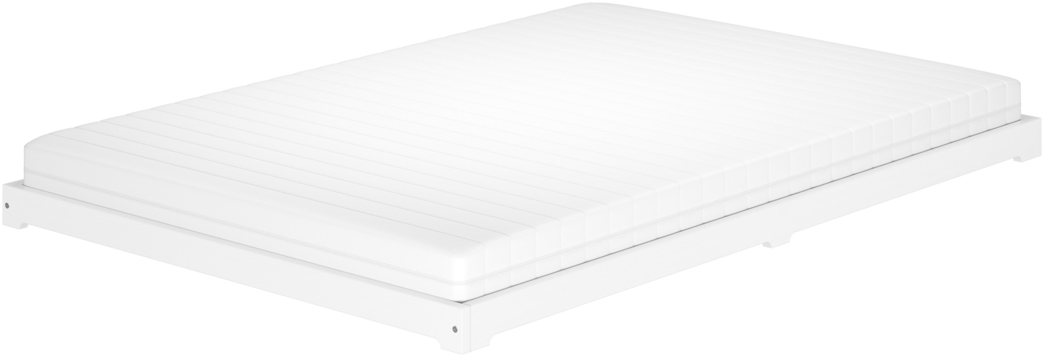 Weißes Futonbett platzsparend extra niedriges Bodenbett 140x200 Kiefer V-60.47W-14Rollrost und Matratze inkl. Bild 1