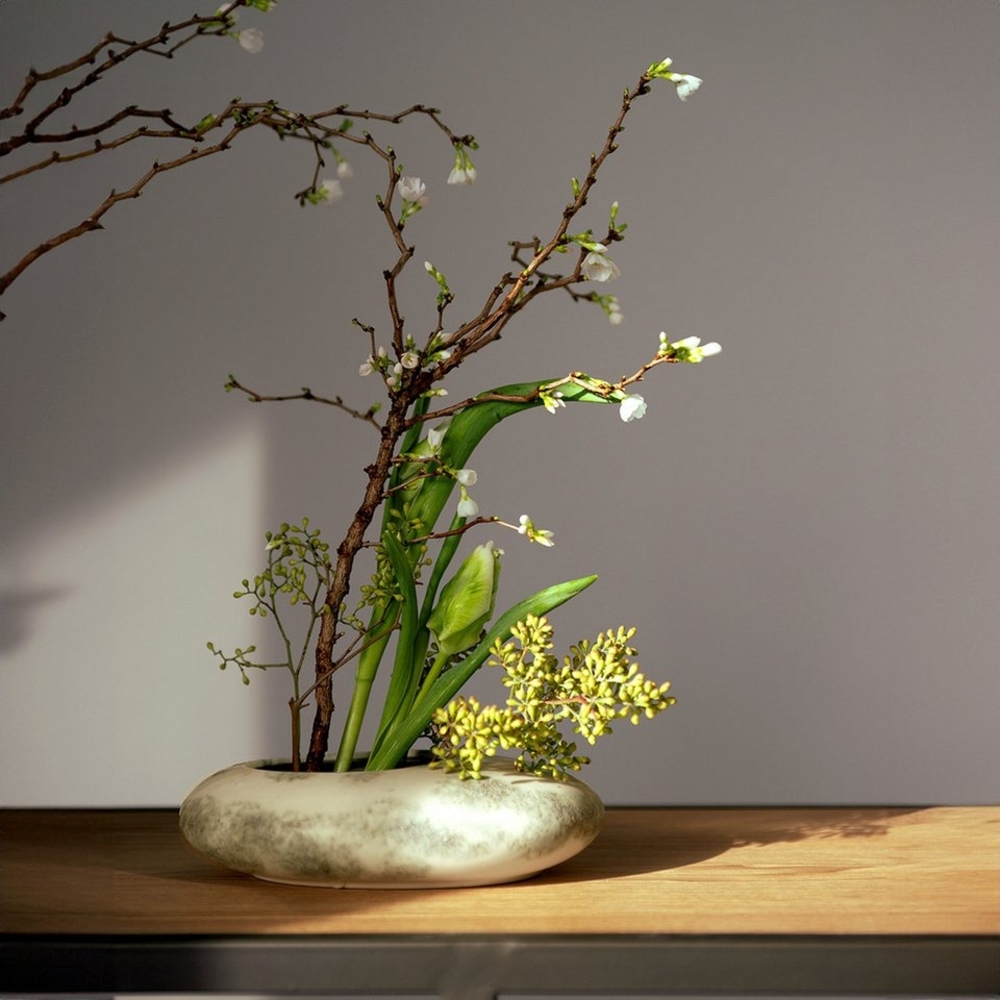 Viana Übertopf Dekoschale Keramik oval Creme Graugrün 19×14×5cm modern Bild 1