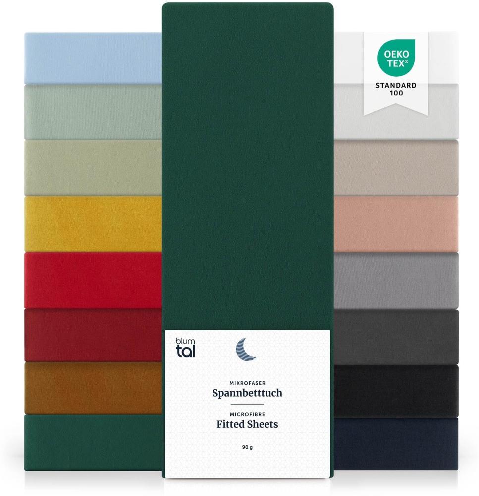 Blumtal® Spannbettlaken 90x200 cm 2er Pack - Spannbettlaken Microfaser - Oekotext zertifizierte Bettlaken 90x200 cm 2er Set - Spannbetttuch 90x200 cm - Bettbezug 90x200 cm /Leintuch 90x200 cm - Dunkelgrün Bild 1