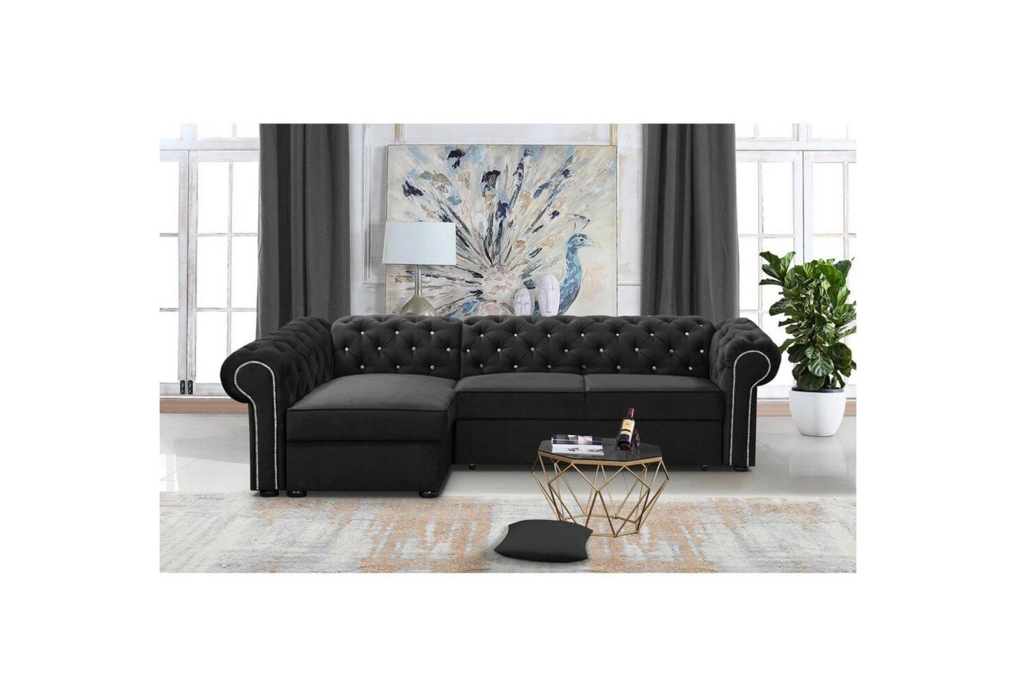 Beautysofa Polsterecke Chester Die Lieferung beinhaltet die Lieferung in die Wohnung, L-Form Ecksofa aus Velour, Ottomane rechts oder links montierbar Bild 1