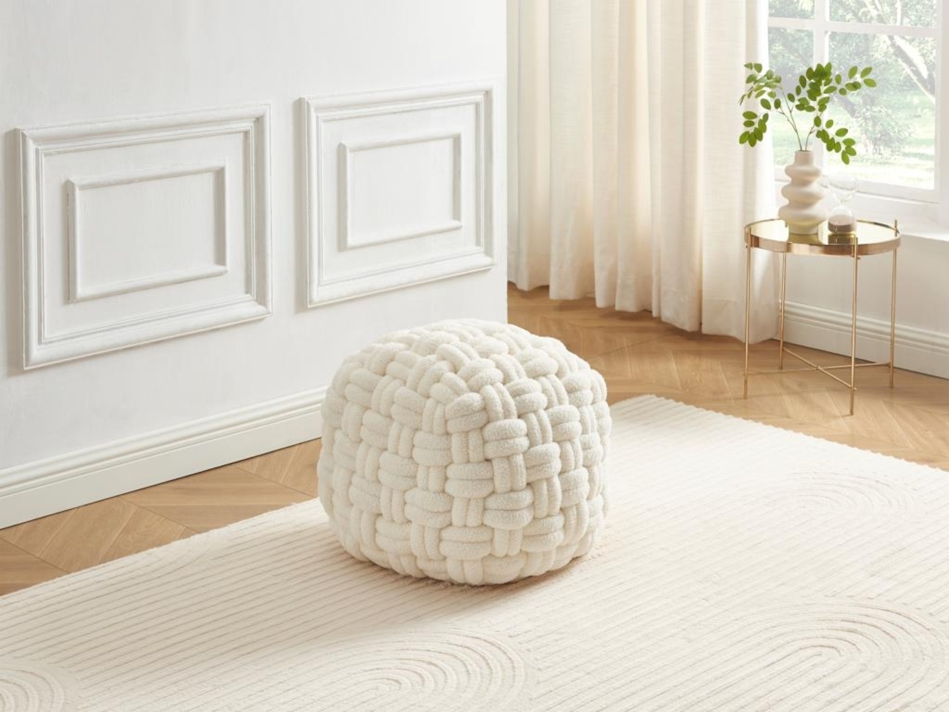 Vente-unique - Hocker - Knoten-Design - Bouclé-Stoff - Weiß - NOBAO Bild 1