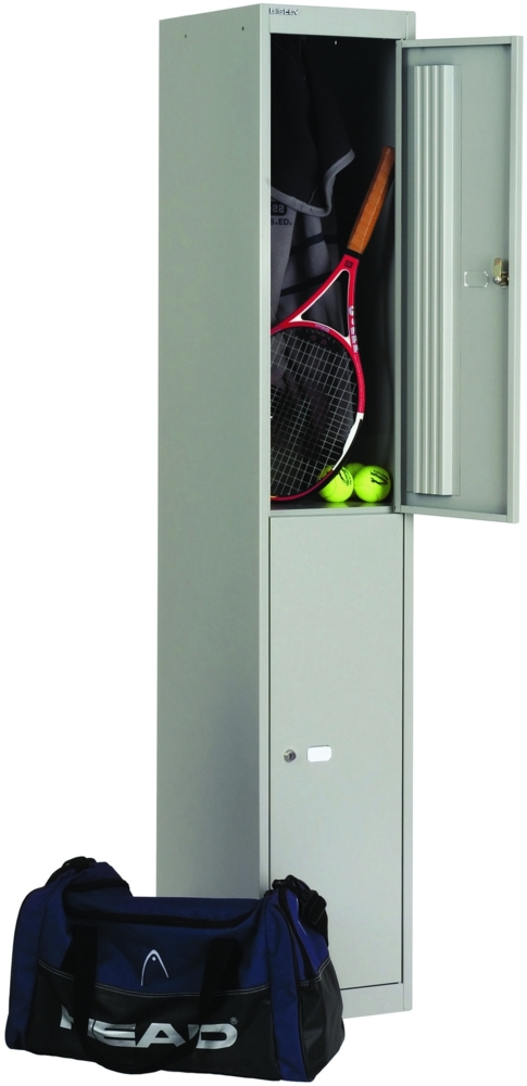 Bisley Garderobenschrank Office mit Schloss aus Stahlblech, 2 Fächer - Spind abschließbar für Sportzeug, Kleidung & Co. - Tiefe: 30,5 cm - Farbe: lichtgrau, CLK122-645 Bild 1