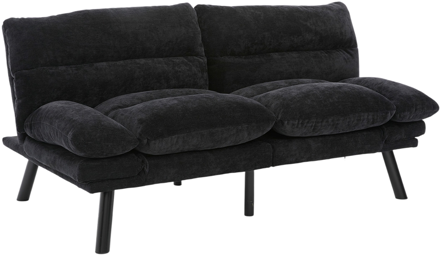 LVHOM Klappsofa aus Chenille Stoff, Schlafsofa mit verstellbaren Armlehnen & Rückenlehne, Metallfüßen, für Wohnzimmer, Schlafzimmer, Schwarz Bild 1
