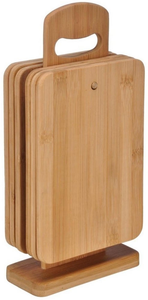 Spetebo Frühstücksbrett Bambus Frühstücks Brettchen mit Ständer, Holz, (Komplettset, 7-St, 6x Brettchen & 1x Ständer), Bambus, Natur Bild 1