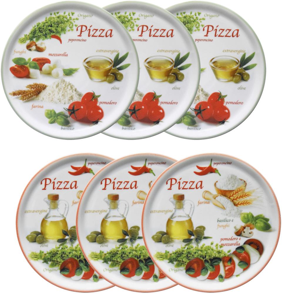 6er Set Pizzateller Napoli Green & Red Ø 32 cm Platte XL-Teller Porzellan Bild 1