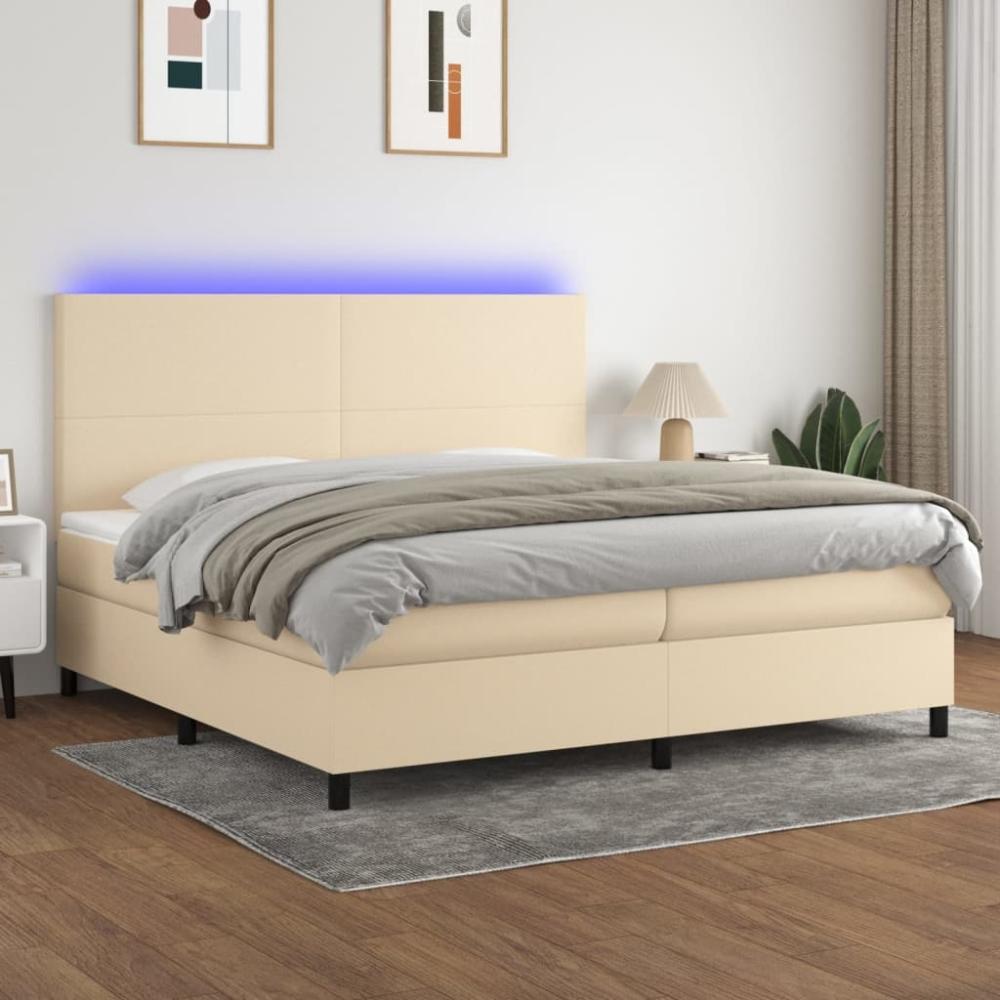 vidaXL Boxspringbett mit Matratze & LED Stoff Creme 200 x 200 cm, Härtegrad: H2 [3134746] Bild 1