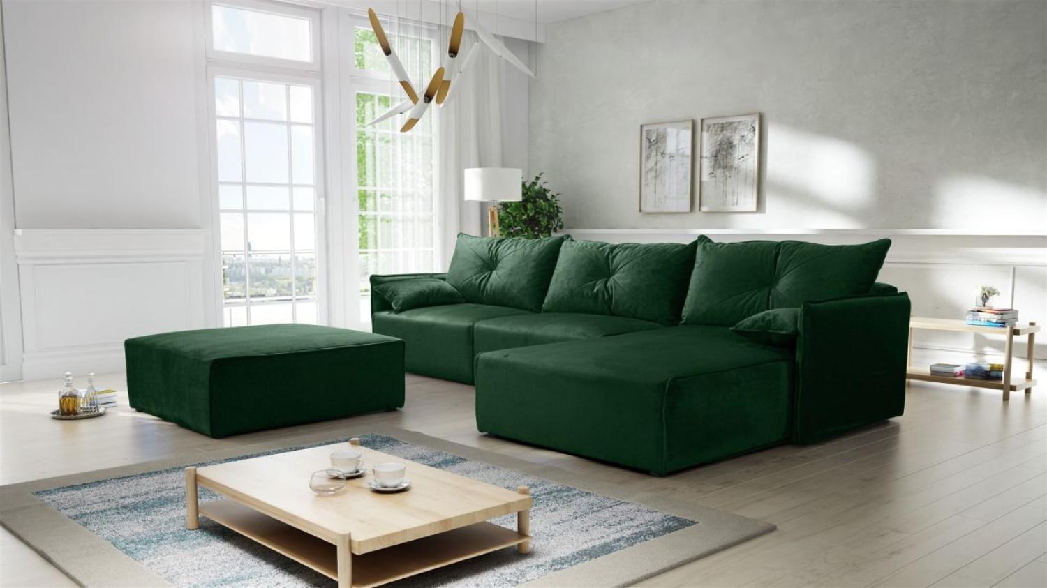 Ecksofa mit Schlaffunktion HUNTER in Royal Grün Ottomane Rechts inkl. Hocker Bild 1