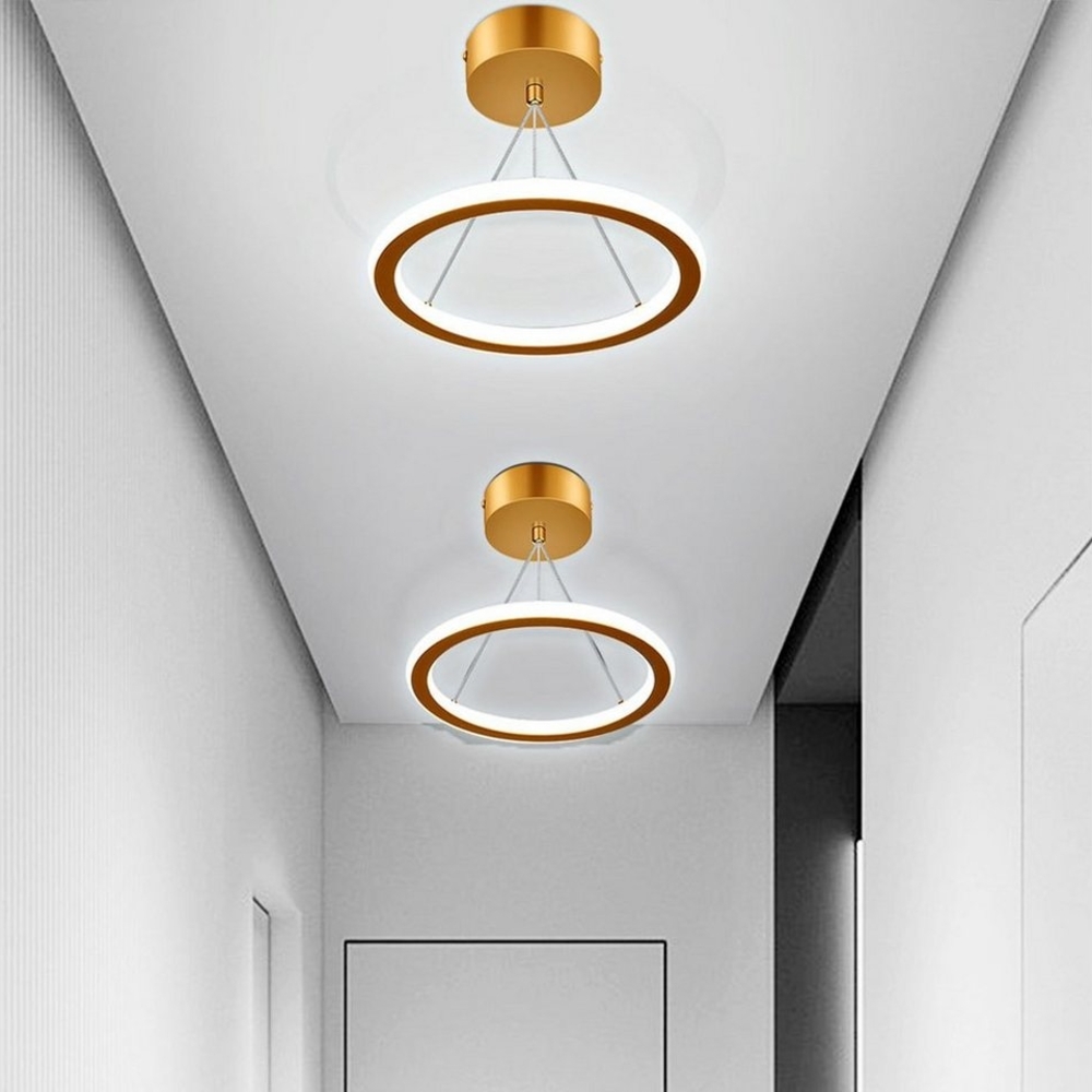 oyajia Deckenleuchte Modern 16W LED Deckenlampe, Goldfarben Rund Hängend Kronleuchter Ø23cm, LED fest integriert, ‎Kaltweiß, Höhenverstellbar Pendelleuchte,Wohnzimmer, Schlafzimmer, Küchenlampe Bild 1