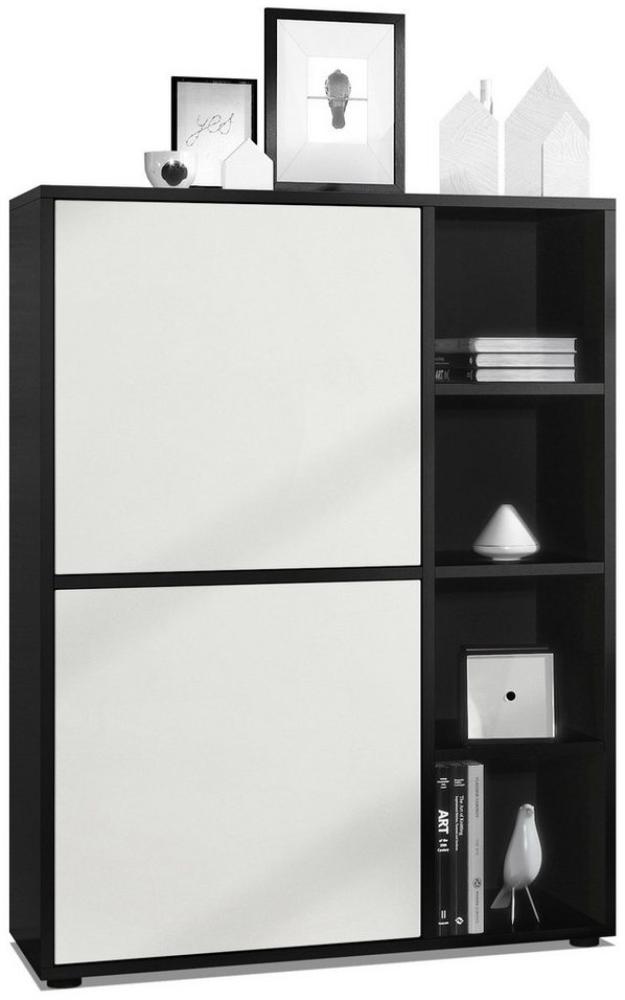 Highboard Schrank Anrichte Cuba mit 8 Fächern, Korpus in Schwarz matt / Fronten in Weiß matt Bild 1