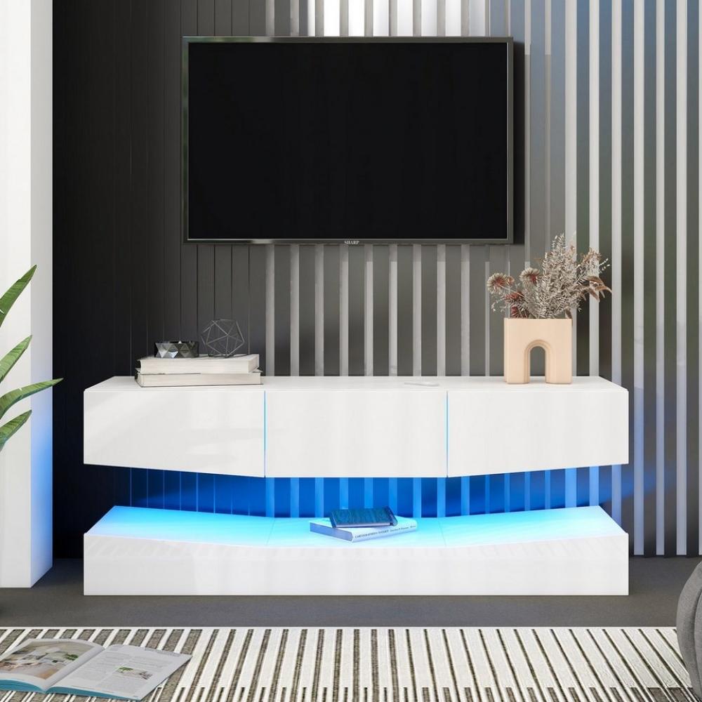 MODFU TV-Schrank Lowboard (mit LED-Beleuchtung TV Schrank Hängend, Wand befestigter schwimmender TV-Ständer Unterhaltungs) Medienkonsolen-Center für Wohnzimmer Home Bild 1