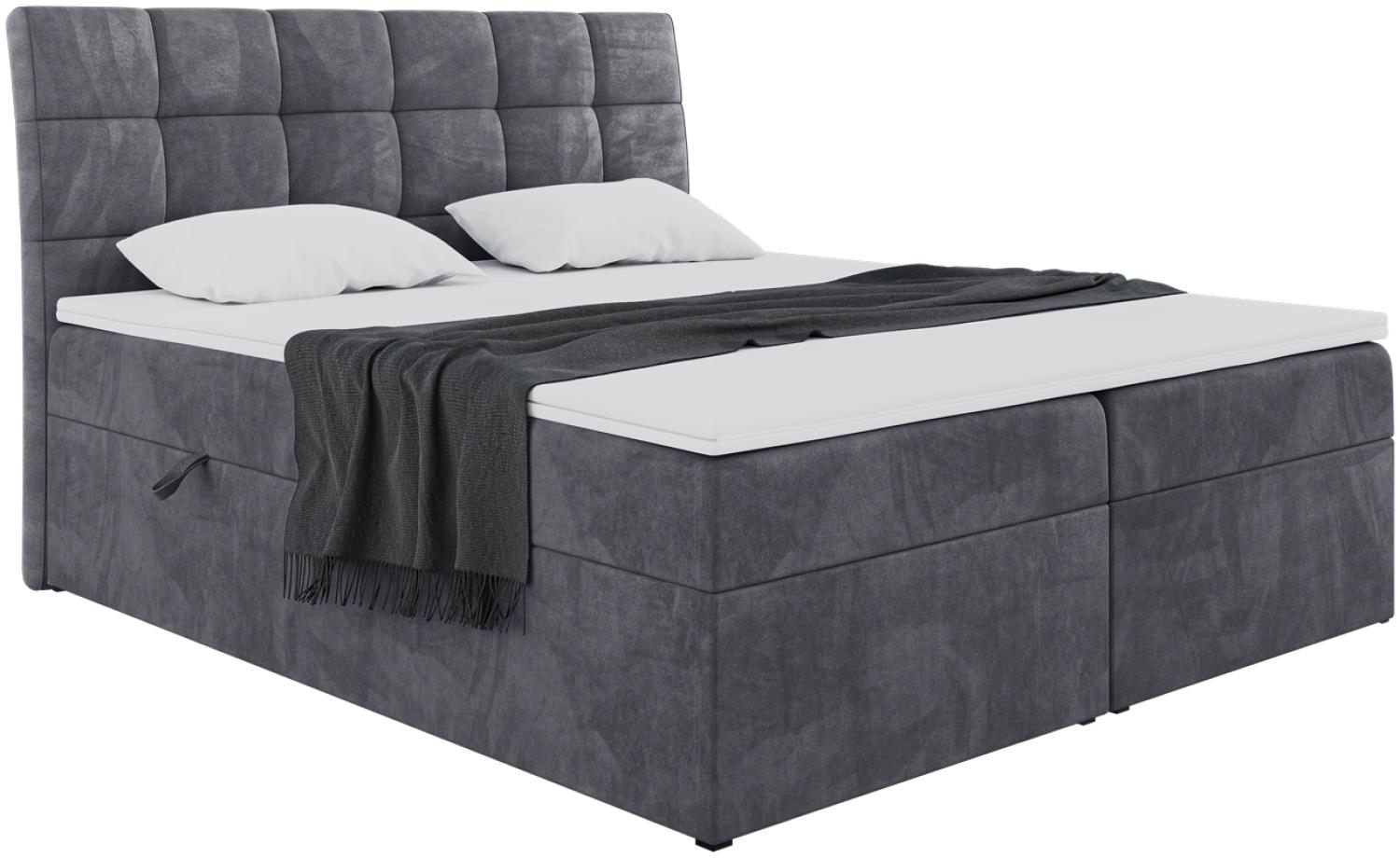 MEBLINI Boxspringbett DRAGO 140x200 cm mit Bettkasten - H3/Dunkelgrau Samt Polsterbett - Doppelbett mit Topper & Taschenfederkern-Matratze Bild 1