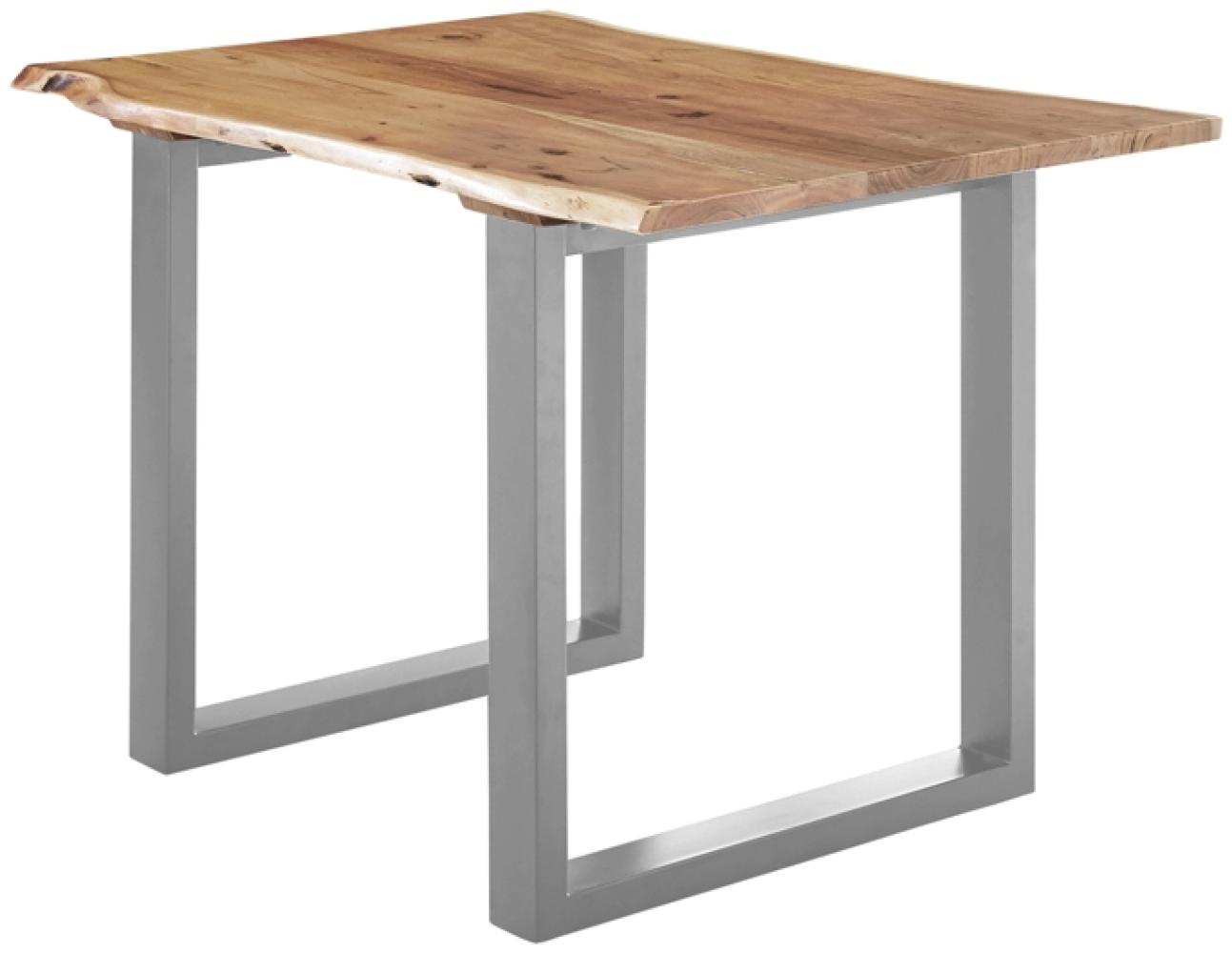Esstisch Baumkante massiv Akazie natur 140x80 U-Gestell silber LUBIN 527321 Bild 1