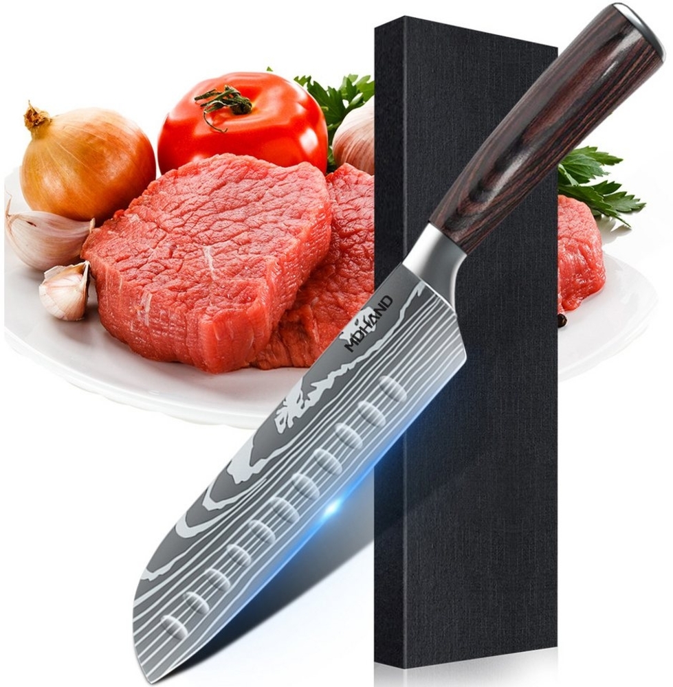 MDHAND Santokumesser scharf, 18 cm - Santoku, Chefmesser, Kochmesser, Küchenmesser, Messer, Hohe Kohlenstoff-Edelstahl-Küchenmesser Mit Geschenkbox Bild 1