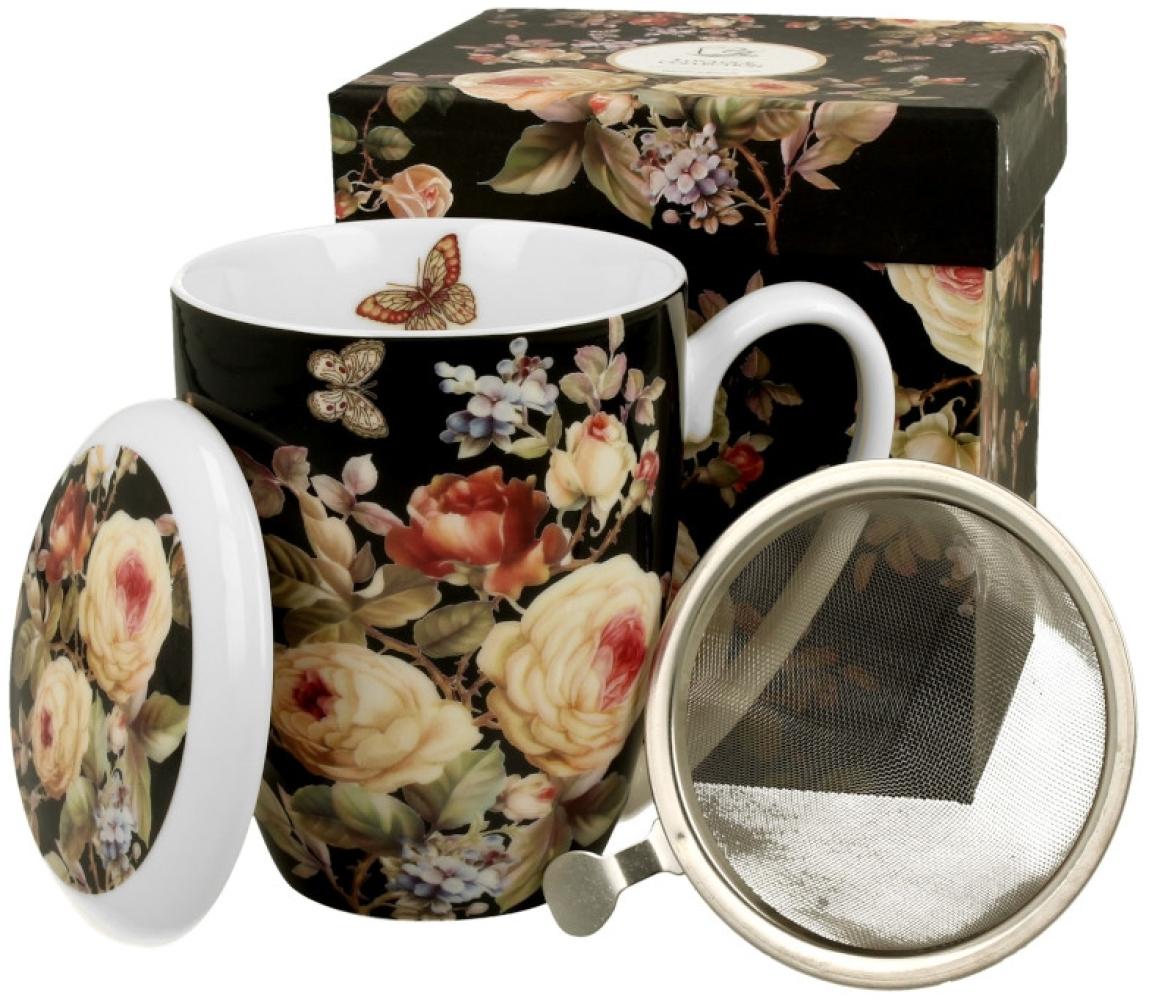 DUO FLORAL Becher 380 ml WARDA mit Teesieb, New Bone China Porzellan Bild 1