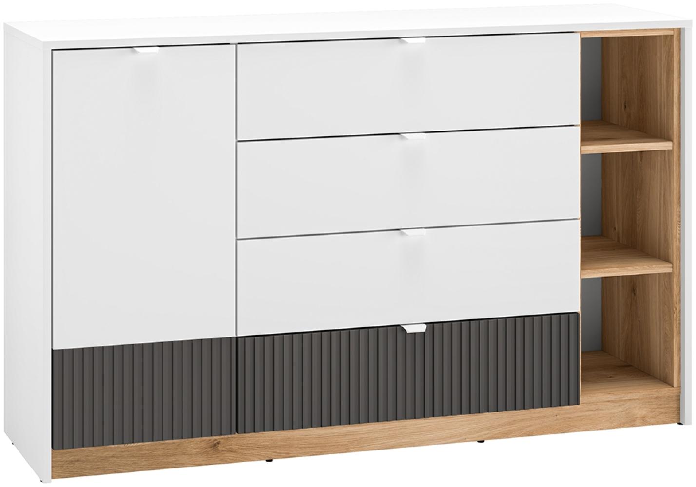 Sideboard 138cm, weiß mit Eiche und graphit, TIMARU-131 Bild 1