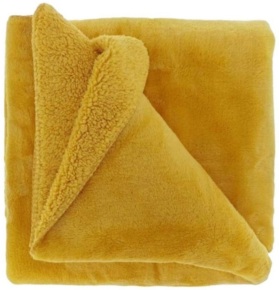 Teddy-Decke 150 x 200 cm » Kuscheldecke 'Torvah' » Wohndecke strahlend gelb » Couchdecke Teddy Fleece Bild 1