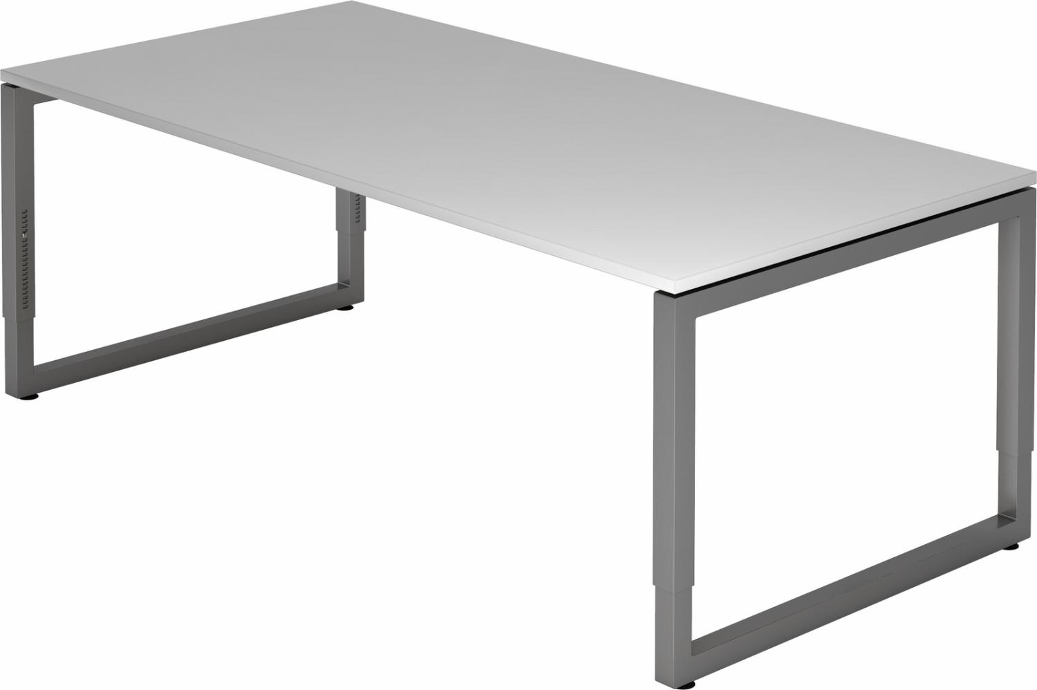 bümö höhenverstellbarer Schreibtisch R-Serie 200x100 cm in grau, Gestell in Graphit - großer PC Tisch für's Büro manuell höhenverstellbar, Computertisch verstellbar, RS-2E-5-G Bild 1