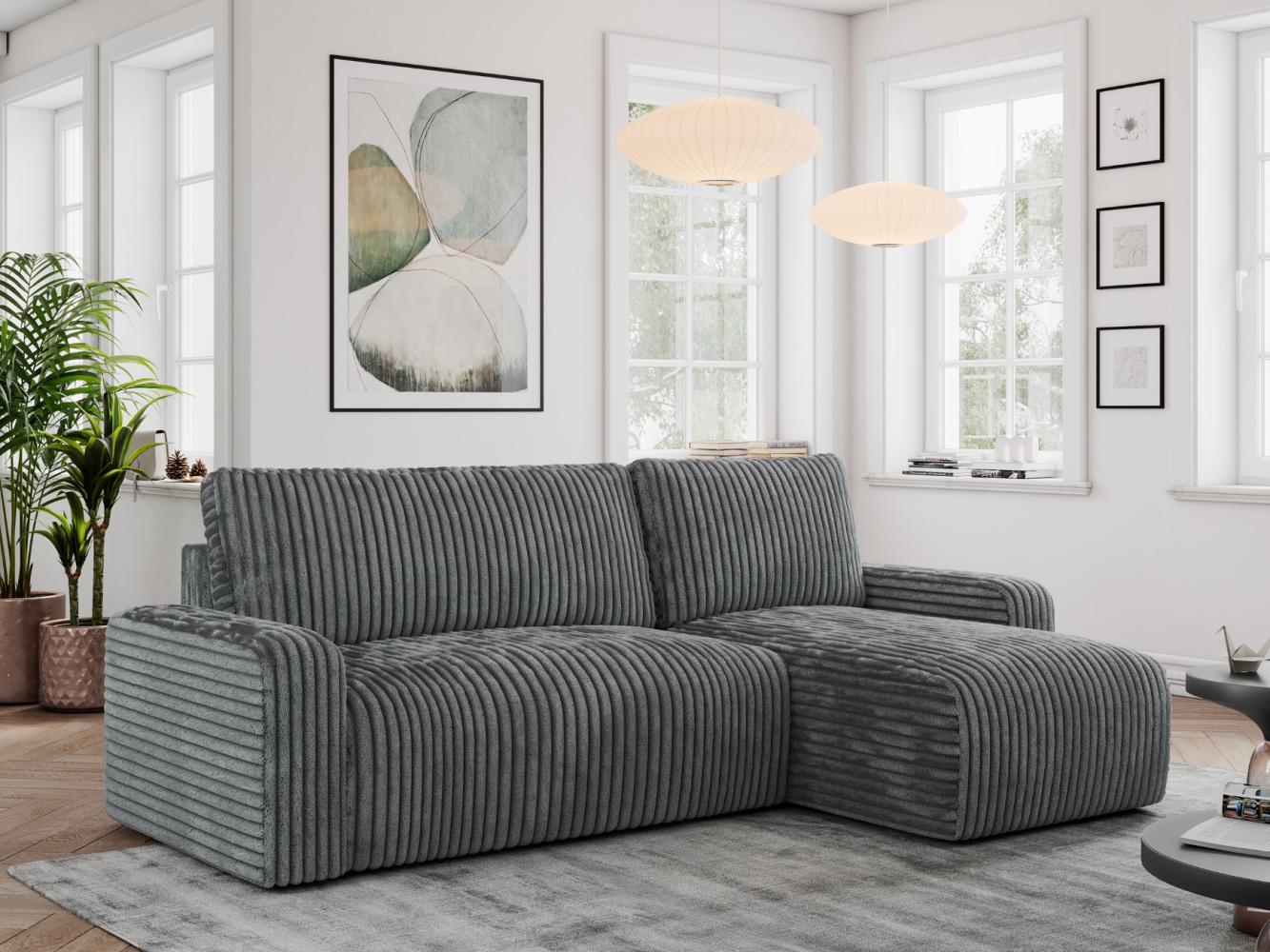 Ecksofa L-form, mit Schlaffunktion und Bettkasten - ARGOS - Dunkelgrau Cord Bild 1