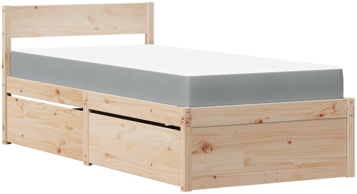 vidaXL Bett mit Schubladen und Matratze 100x200 cm Massivholz Kiefer 3281904 Bild 1
