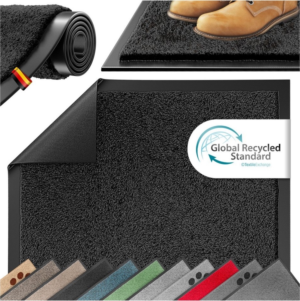 KESSER® Schmutzfangmatte rutschfeste Fußmatte für Innen- & Außenbereich waschbar & wetterfest | Türmatte Wohnungseingang | Teppich für Büro & Vorzimmer | Fußabtreter Fußabstreifer Classic, Schwarz, 50x80cm Bild 1