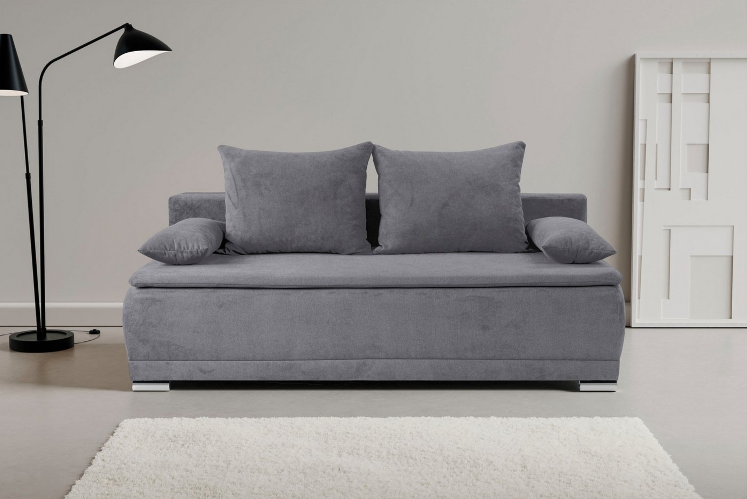 WERK2 Schlafsofa Biggi komfortabel & elegant, Schlaffunktion, Bettkasten, Breite 206 cm, inkl. losen Kissen, Struktur weich ASTON, hellgrau Bild 1