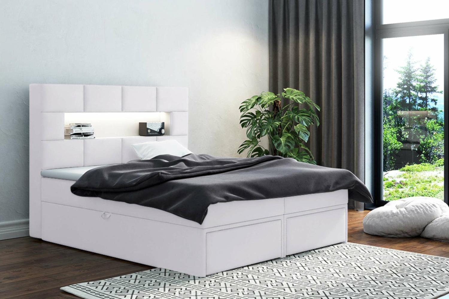 Stylefy Comfy Boxspringbett Velours 140x200 cm Weiß Bild 1