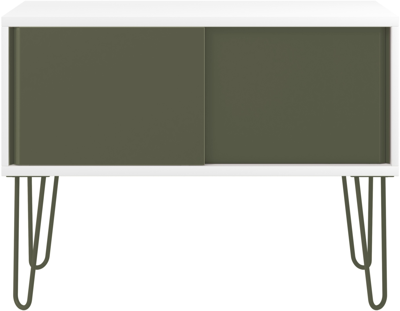 MultiRange Sideboard, weiß, Schiebetüren aus Stahl, 4 Stahlfüße, Maße: H 752 x B 1000 x T 450 mm, Farbe: weiß/olivgrün Bild 1