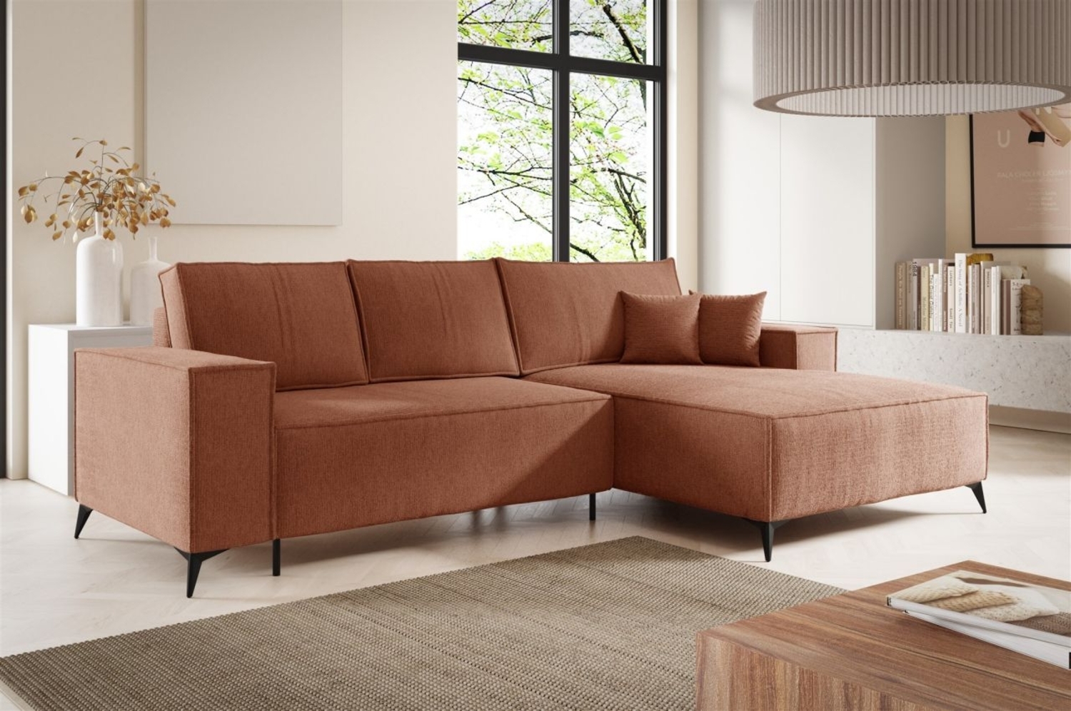 Ecksofa Schlafsofa FIORE Stoff ARAGON Altrosa Ottomane Rechts Bild 1