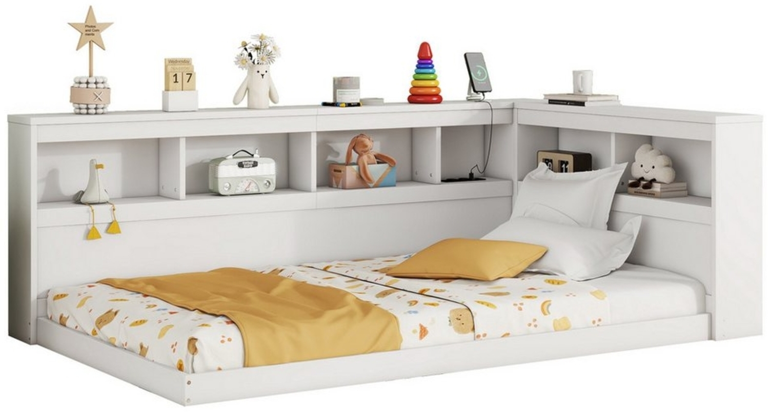 OKWISH Kinderbett Schlafsofa Gästebett Daybett Tagesbett Einzelbett Jugendbett (mit integriertem Lattenrost, Steckdose und 2 USB-Anschlüssen, 90x200 cm), ohne Matratze Bild 1