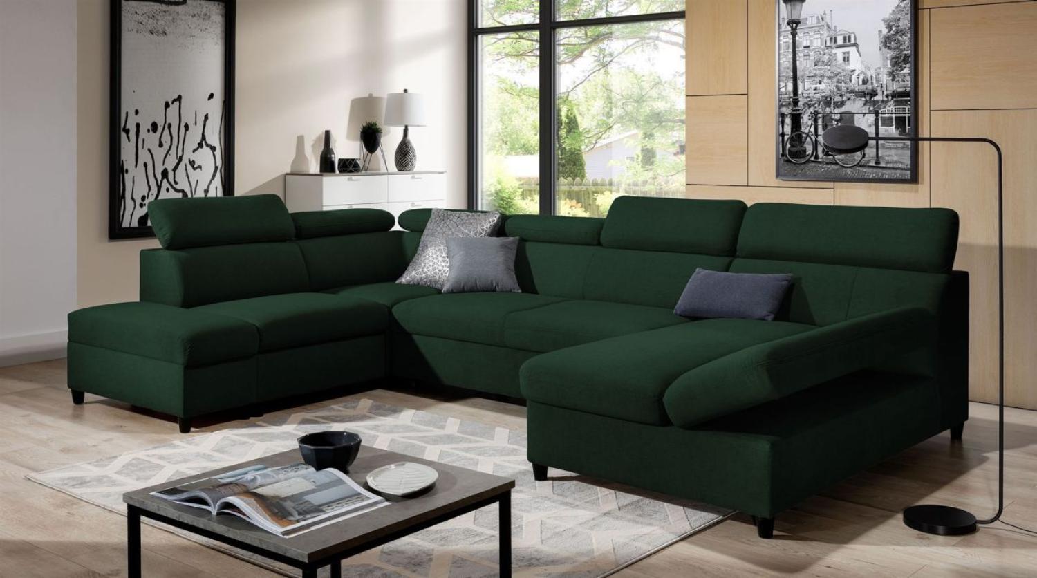 Wohnlandschaft Schlafsofa Sofa ANTON in Stoff Esito Dunkelgrün Ottomane Rechts Bild 1