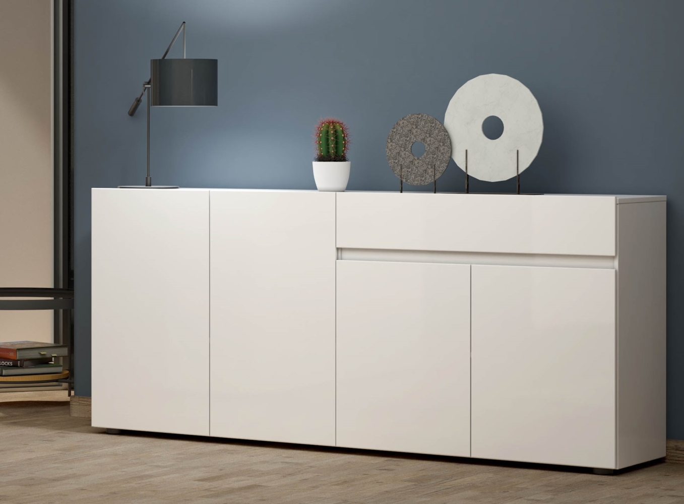 Sideboard >Mister< in weiss, Lack Hochglanz - 180x80x38cm (BxHxT) Bild 1