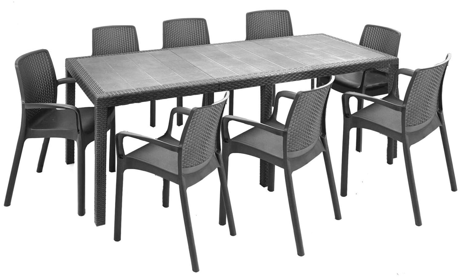 Dmora Tisch- und Stuhlset Cortanze, Indoor-Lounge, ausziehbarer rechteckiger Tisch mit 8 Stühlen mit Armlehnen, Made in Italy, Anthrazit Bild 1