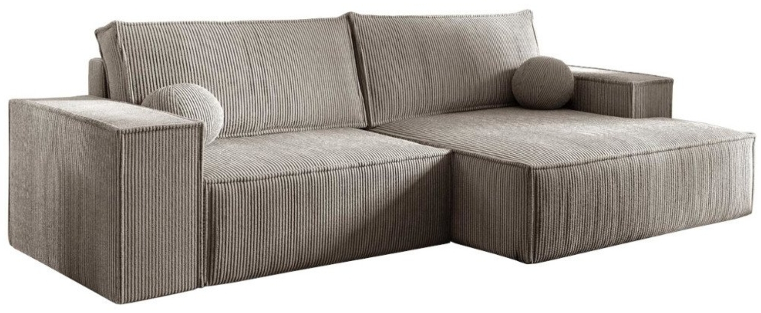 Deine Möbel 24 Wohnlandschaft NEPTUN 255 cm breit Ecksofa Sofa Wohnzimmer L-Couch Cord Samt, Grau Beige Dunkelgrau Anthrazit Graphit Schwarz Hellgrau Creme 2 Teile, mit Schlaffunktion Bettfunktion Bettkasten Stauraum Bild 1