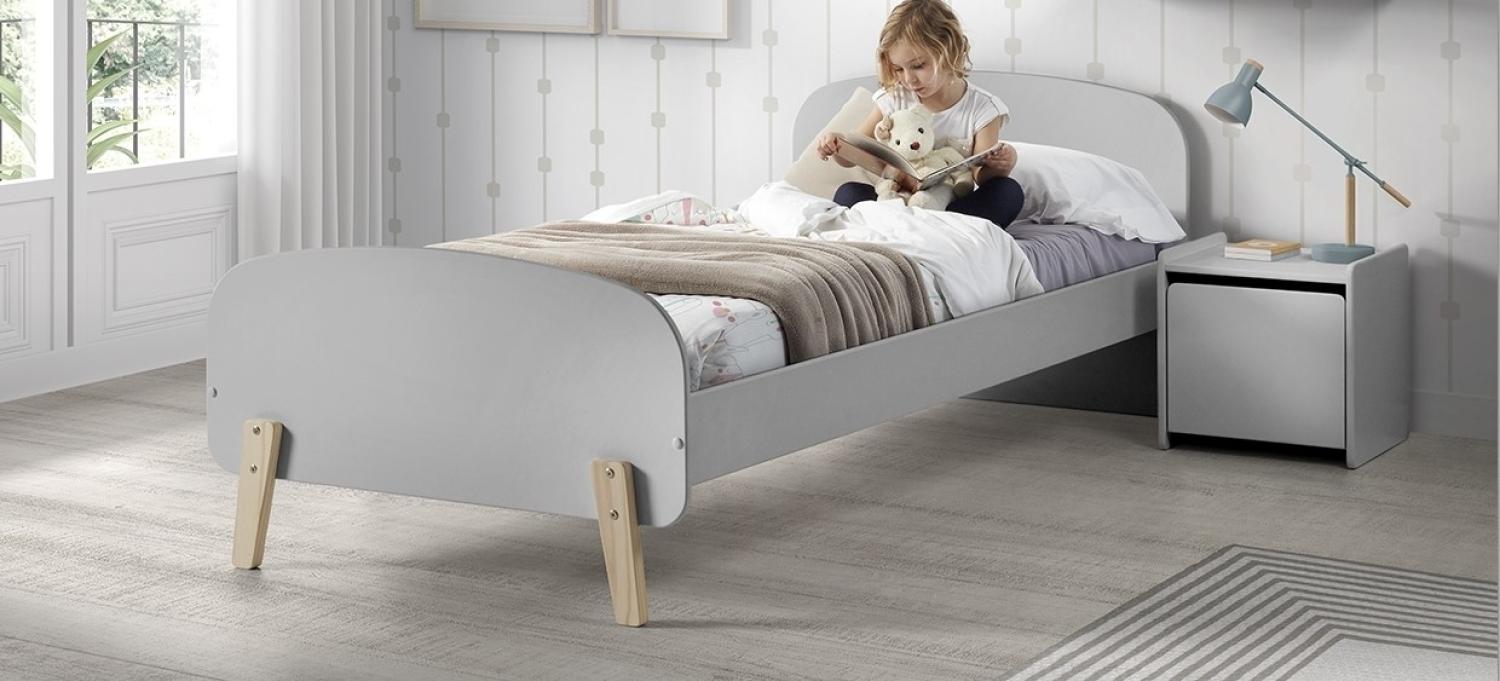 Einzelbett Kiddy 205,5 x 72,5 x 95 cm Nachtkonsole MDF Grau Bild 1