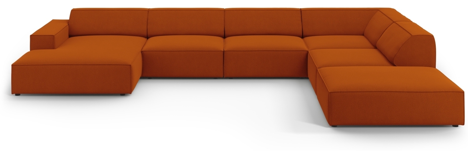 Micadoni Panorama-Ecksofa Jodie 7-Sitzer Rechts Strukturierter Stoff Terrakotta Kunststoff schwarz Bild 1