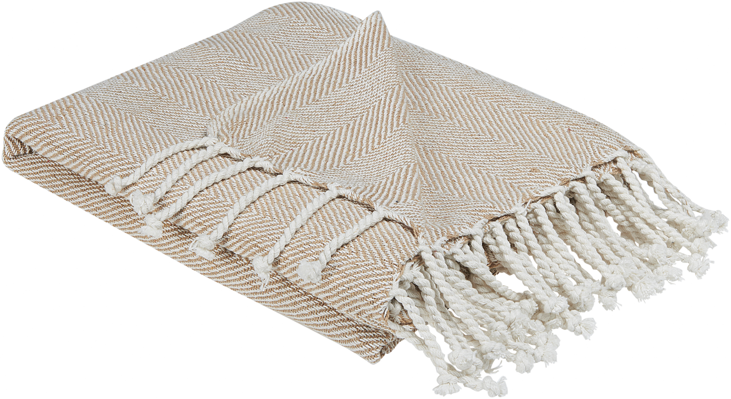 Kuscheldecke TILMI Baumwolle 130 x 160 cm Helles Beige Chevron Zackenmuster Bild 1