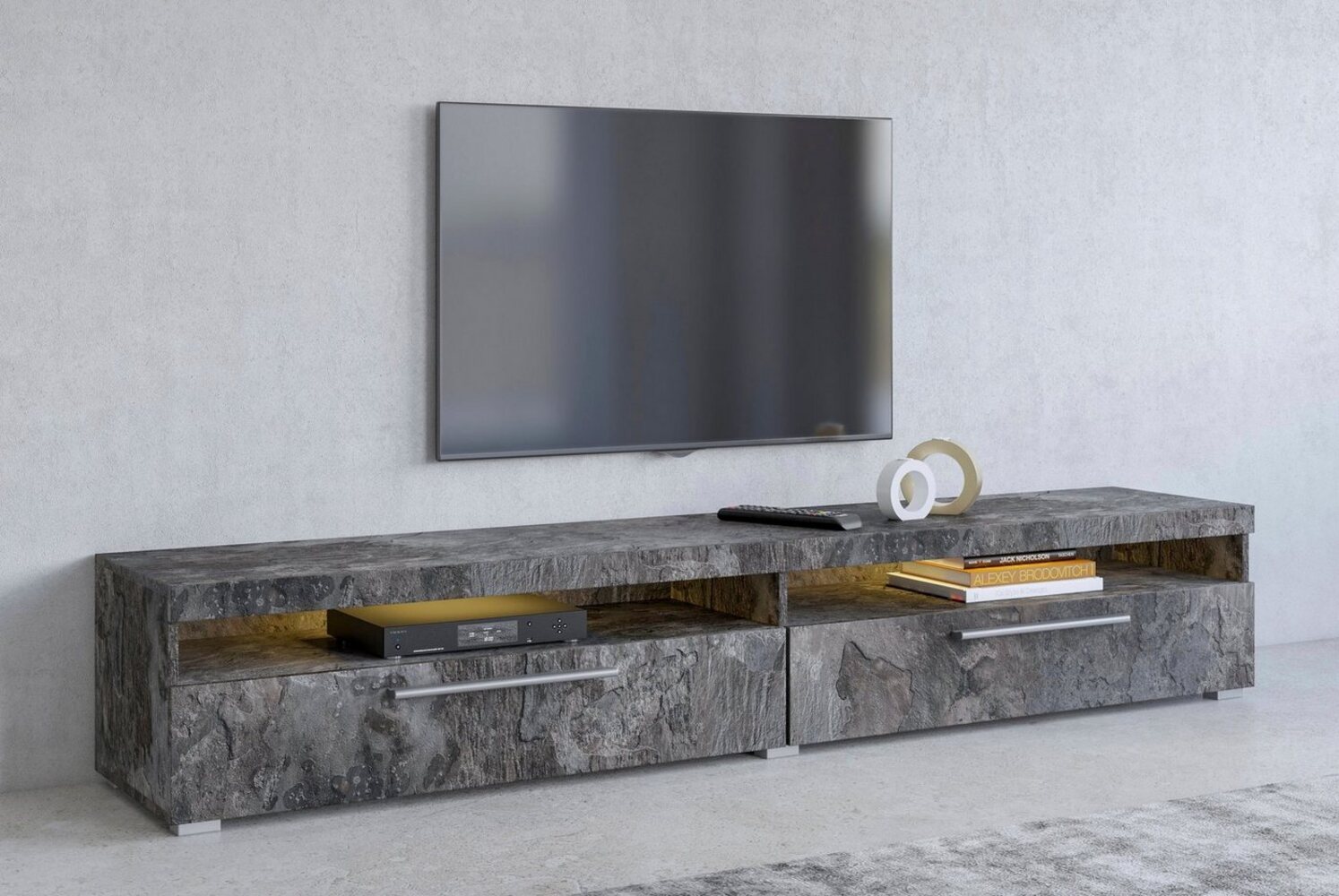 INOSIGN Lowboard India,Breite 200 cm, stilvolle Fernsehschrank mit offenen Fächern, TV-Board ohne Beleuchtung, TV-Kommode mit viel Stauraum Bild 1