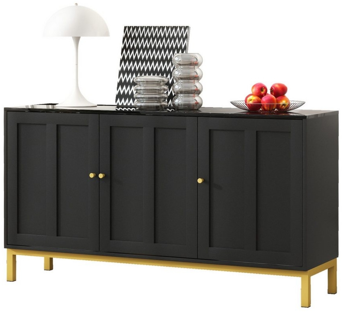 MODFU Sideboard Modernes Küchenschrank, Anrichte (3-türiges Sideboard mit Messinggriffen, Viel Stauraum, ideal für Küche, Wohnzimmer und Esszimmer), Gewichtskapazität: Tischplatte bis zu 40 kg, Regal bis zu 10 kg Bild 1