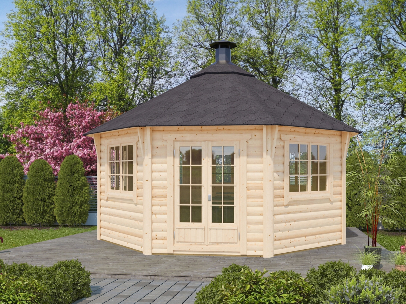 8-Eck Grillpavillon Gunnar 17m² Natur Bild 1