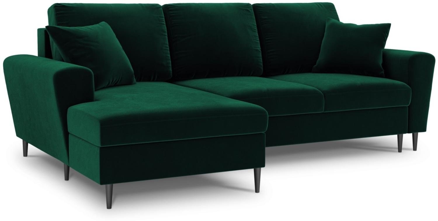 Micadoni 4-Sitzer Samtstoff Ecke links Sofa mit Bettfunktion und Box Moghan | Bezug Bottle Green | Beinfarbe Black Chrom... Bild 1