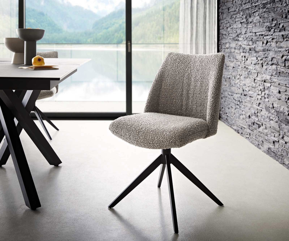 Drehstuhl Elso-Flex Bouclé Silbergrau Kreuzgestell breit Schwarz 360° drehbar Taschenfederkern Bild 1