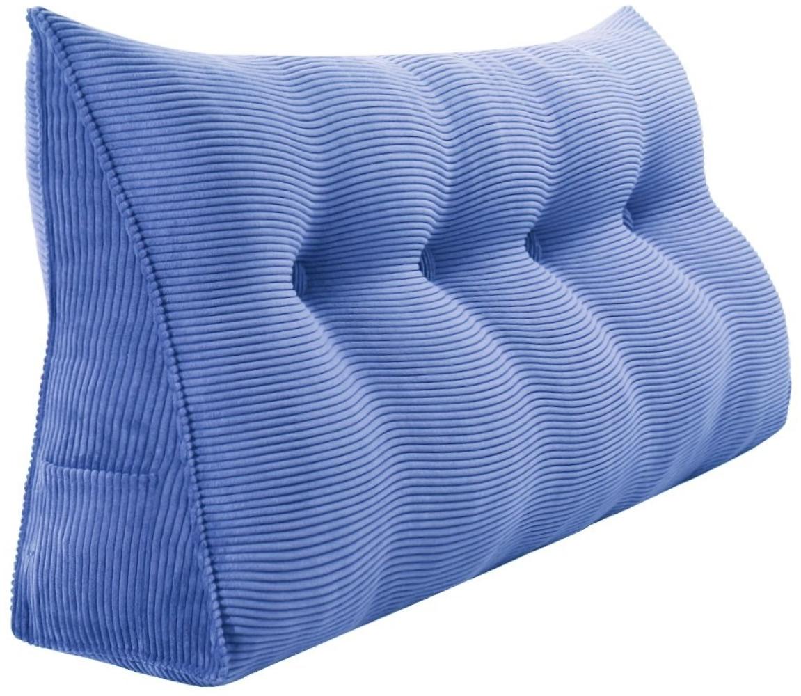 VERCART Großes Keilkissen, Langes Lesekissen, Bettruhe Rückenkissen, Dreieckiges Liegekissen, Dekoratives Kopfteilkissen für Tagesbett oder Tiefes Sofa, Cord Jeansblau, 140cm Bild 1