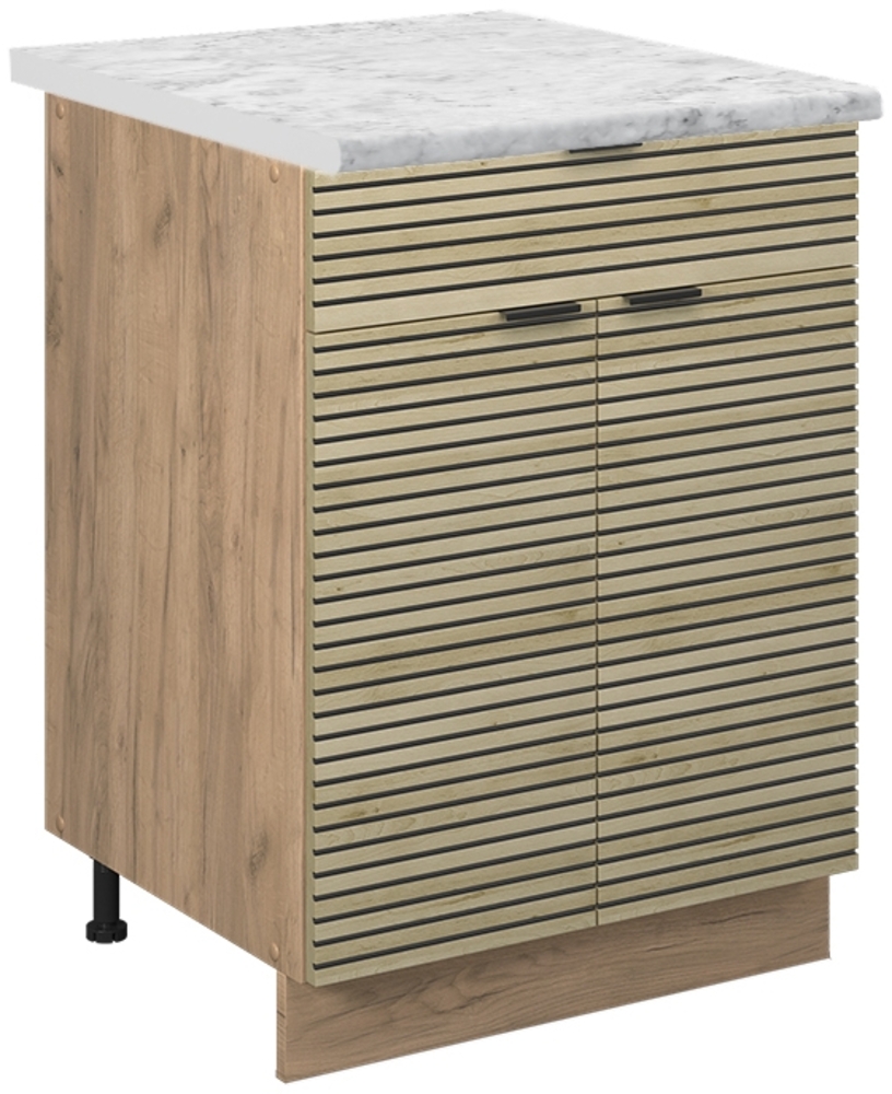 Vicco Schubunterschrank Eiche Paneel 60 cm mit Schublade, AP Marmor, Fame-Line Bild 1