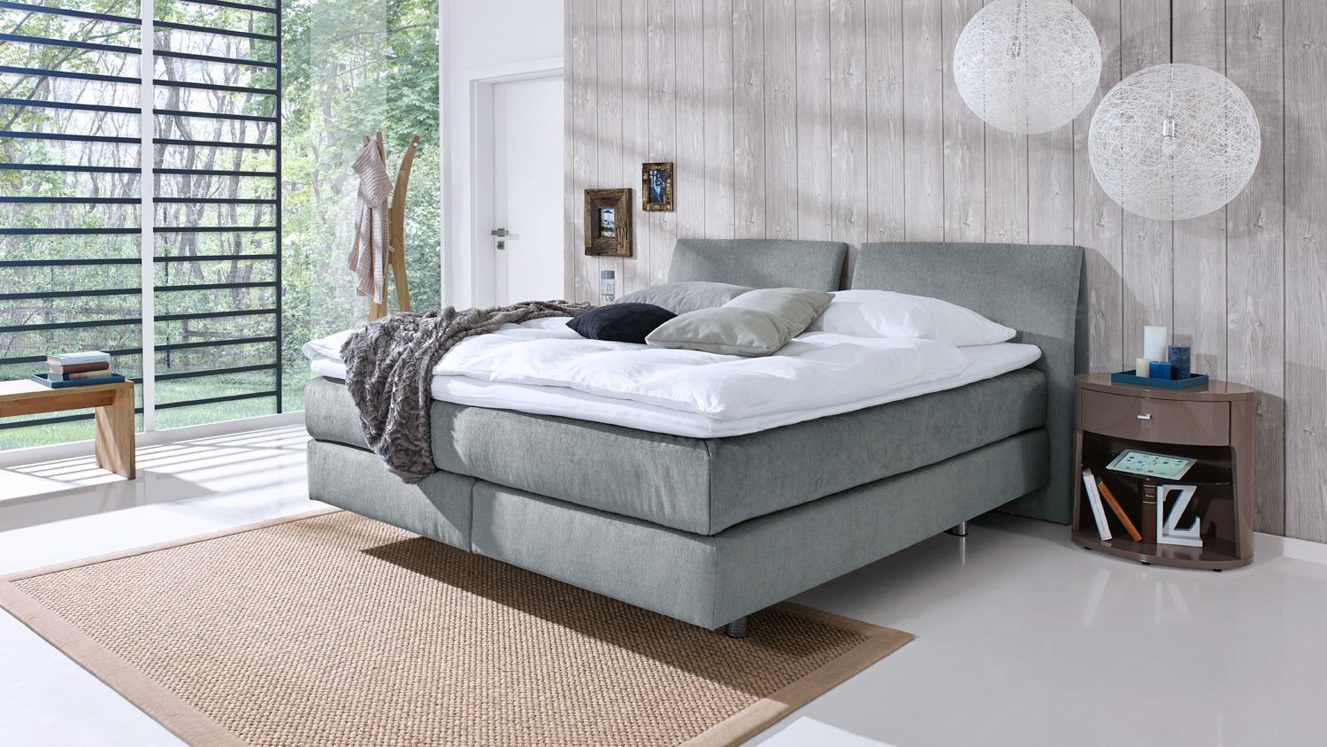 'Couture' Boxspringbett, Stoff grau, 180x200 cm Bild 1