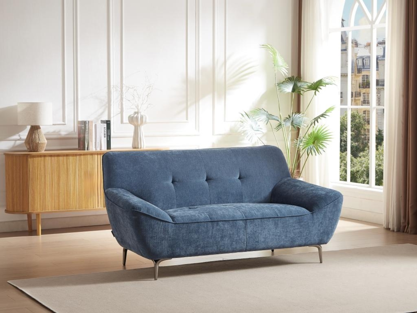 Vente-unique - Sofa 2-Sitzer - Stoff - Blau - PAVULIA Bild 1