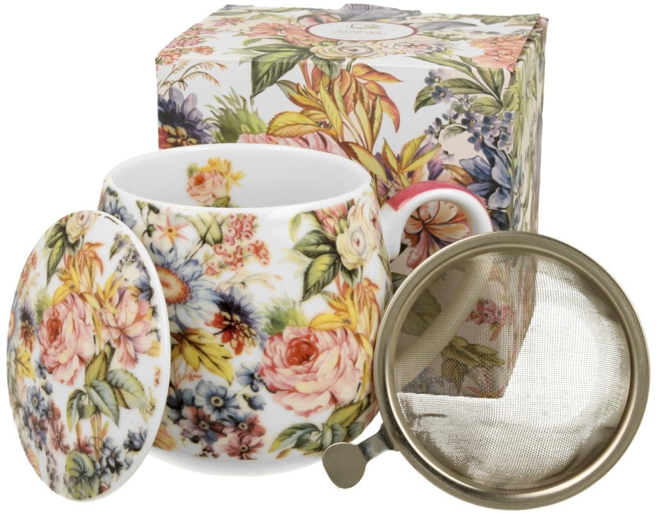 DUO FLORAL Fassbecher 430 ml BLANCA mit Teesieb, New Bone China Porzellan Bild 1