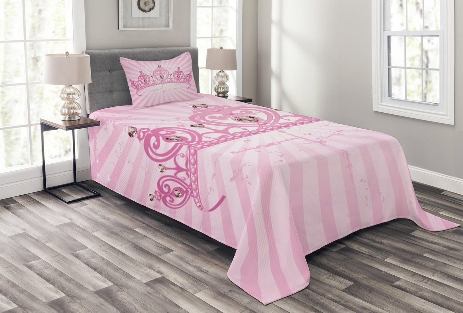 Abakuhaus Tagesdecke Set mit Kissenbezügen Waschbar, Mädchen Pink Princess Bild 1