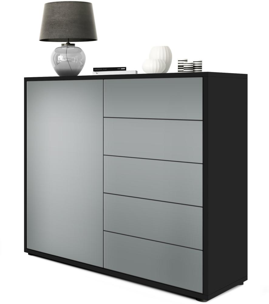 Vladon Sideboard Ben V2, Kommode mit 1 Tür und 5 Schubladen, Schwarz matt/Graphit Seidenmatt (79 x 74 x 36 cm) Bild 1